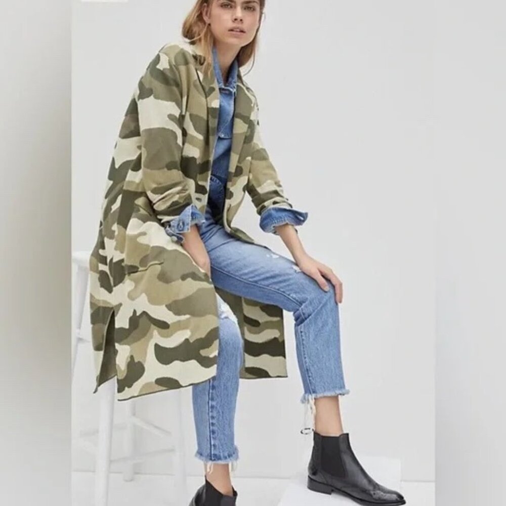 Anthropologie Maeve Green Camo Cardigan Coat Size XS